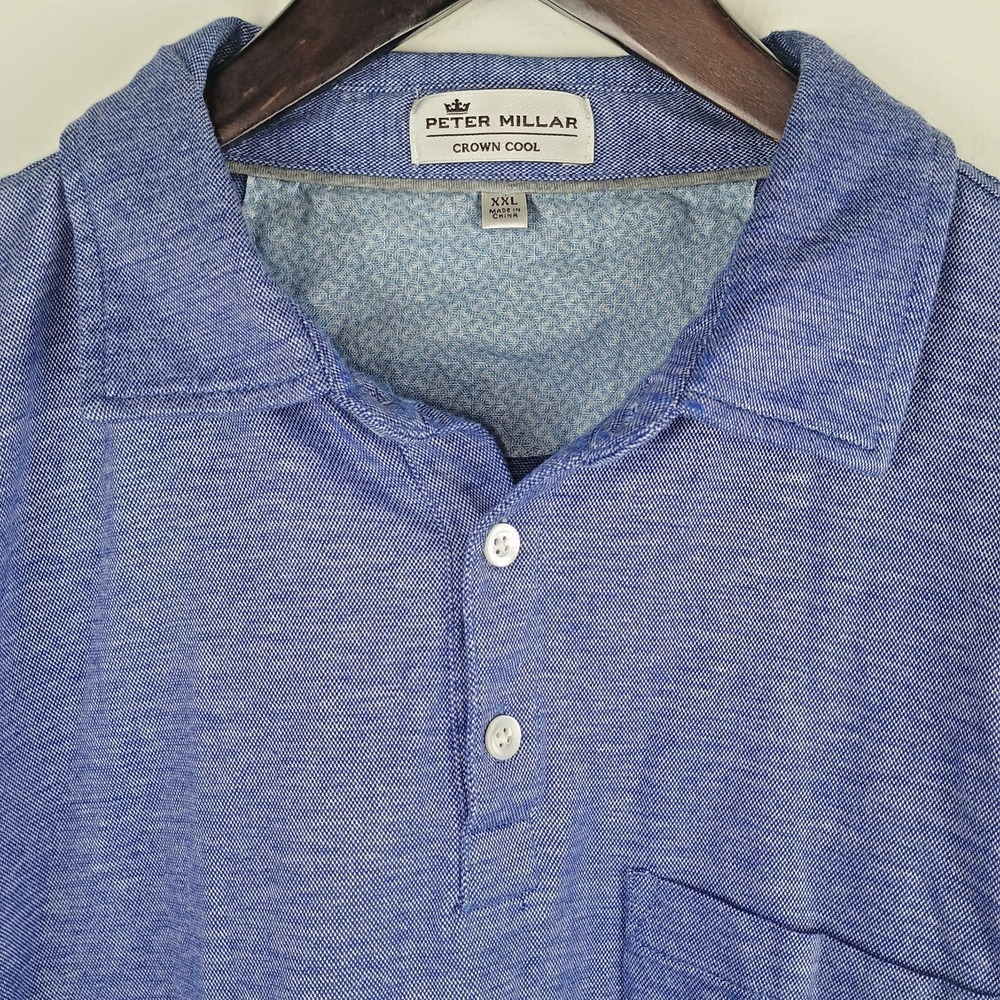 Peter Millar Polo Mens XXL Blue Heathered Kiawah Island Ocean Course Crown Cool